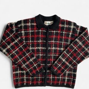 Vintage classic red & black mohair blend cardigan